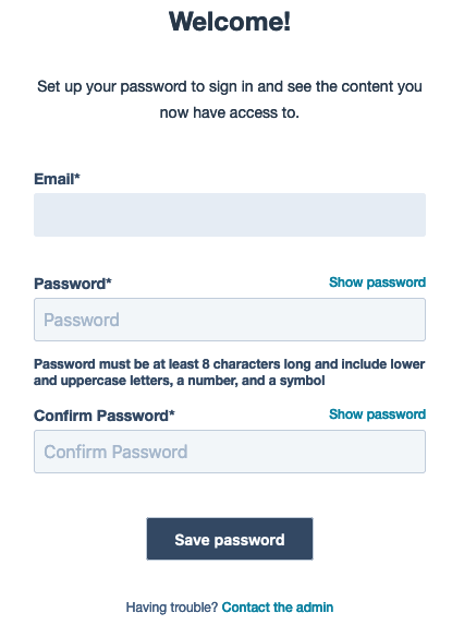 Set up Password Customer Email